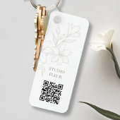 Wit | Chic Minimal Floral QR-code Sleutelhanger