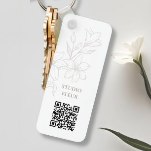 Wit Chic Minimal Floral QR-code Sleutelhanger
