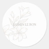 Wit | Chic Minimalist Floral Ronde Sticker (Voorkant)