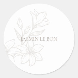 Wit | Chic Minimalist Floral Ronde Sticker