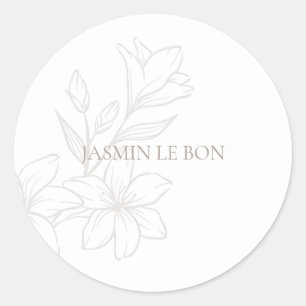 Wit Chic Minimalist Floral Ronde Sticker