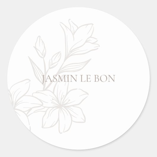 Wit | Chic Minimalist Floral Ronde Sticker (Voorkant)