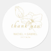 Wit | Chic Modern Bloemen Huwelijk Ronde Sticker (Voorkant)