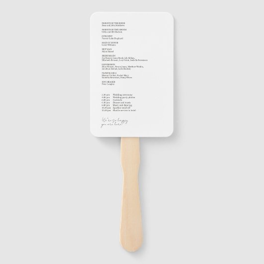 Wit | Chic Modern foto bruiloft programma Handwaaier (Achterkant)