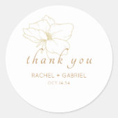 Wit | Chic Nepgoud Moderne Bloem Bruiloft Ronde Sticker (Voorkant)