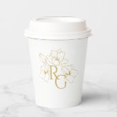 Wit | Chic Nepgoud Monogram Trouw Papieren Bekers (Voorkant)