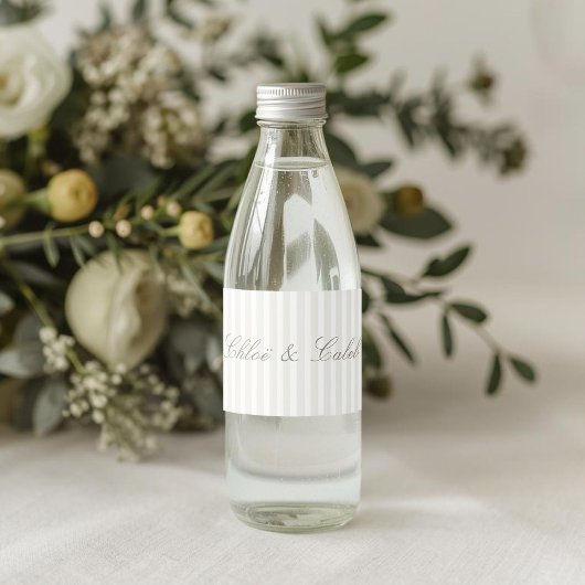 Wit | Chic Streep Bloemige Trouw Waterfles Etiket