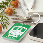 Wit Chicago "L" profiel op groene achtergrond Sleutelhanger (Voorkant Rechts)