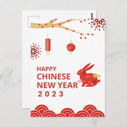 Wit-Chinees nieuwjaar 2023 Briefkaart (Voorkant / Achterkant)