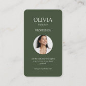 Wit / Chique Donker Sage Groen Foto Sociale QR Cod Visitekaartje (Voorkant)