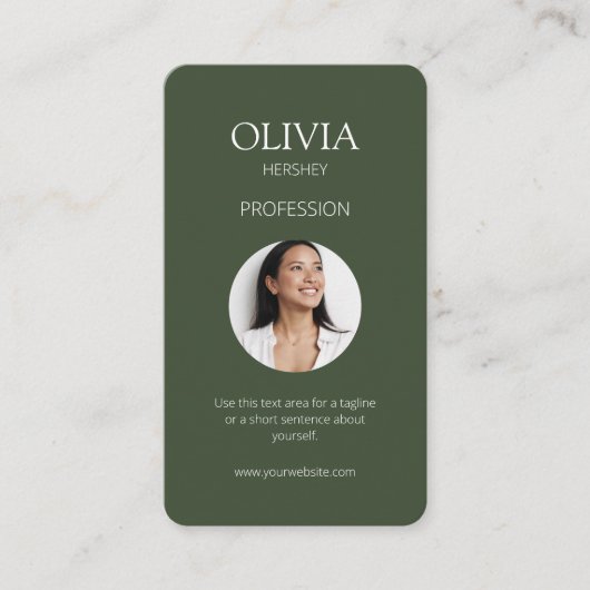 Wit / Chique Donker Sage Groen Foto Sociale QR Cod Visitekaartje (Voorkant)