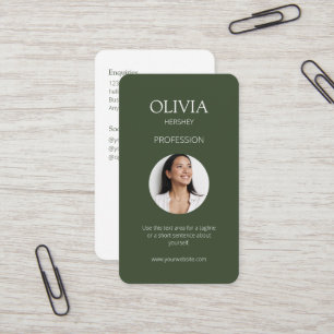 Wit / Chique Donker Sage Groen Foto Sociale QR Cod Visitekaartje