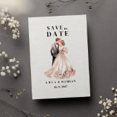 Wit chique roze bloemenpaar foto Save the Date Kaart