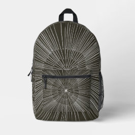 Wit cirkelvormig spaakpatroon op zwarte rugzakken