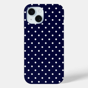 Wit classy polka dotpatroon op marineblauw iPhone 15 case