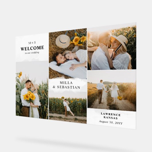 Wit Clean Modern Initialen & 5 foto's Welkom Acryl Bord (Hoek)