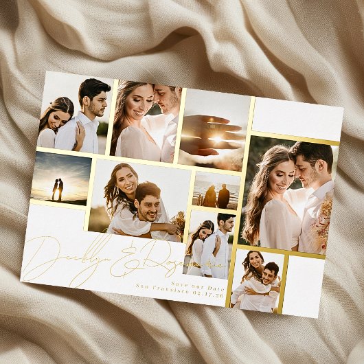 Wit Collage Multi Photo Lijst Save The Date Gold Folie Uitnodiging