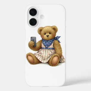 Wit Collectie. Teddybeer met een iPhone van Na 16 Hoesje