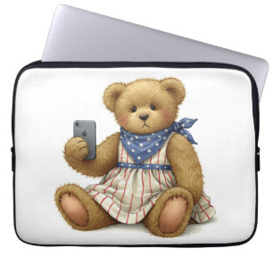 Wit Collectie. Teddybeer met een iPhone van Na Laptop Sleeve
