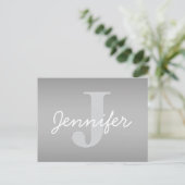 Wit Cursief & Grijs Monogram | Bewerkbare kleuren Briefkaart (Staand voorkant)