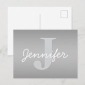 Wit Cursief & Grijs Monogram | Bewerkbare kleuren Briefkaart (Voorkant / Achterkant)