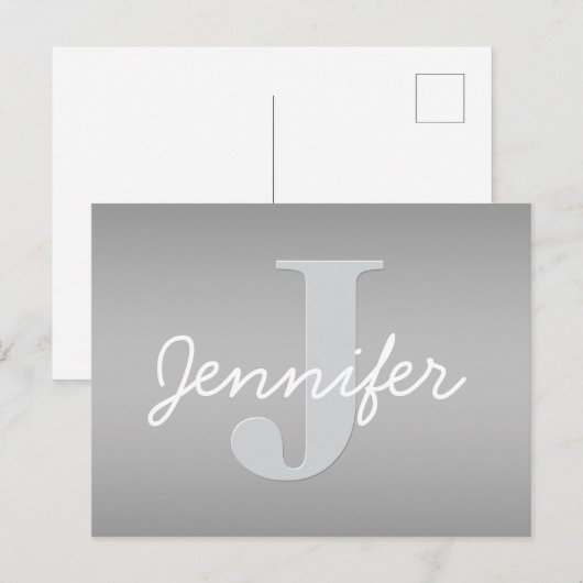 Wit Cursief & Grijs Monogram | Bewerkbare kleuren Briefkaart (Voorkant / Achterkant)