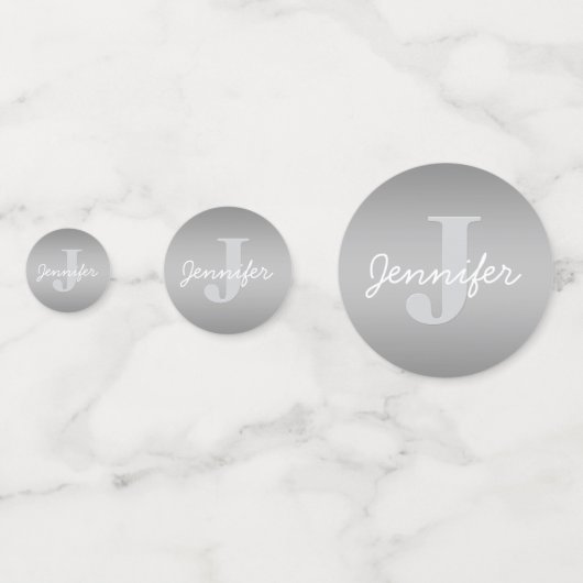 Wit Cursief & Grijs Monogram | Bewerkbare kleuren Confetti (Voorkanten)