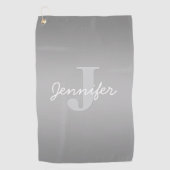 Wit Cursief & Grijs Monogram | Bewerkbare kleuren Golfhanddoek (Voorkant)