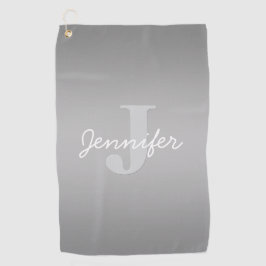 Wit Cursief & Grijs Monogram | Bewerkbare kleuren Golfhanddoek