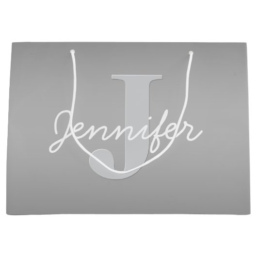 Wit Cursief & Grijs Monogram | Bewerkbare kleuren Groot Cadeauzakje (Voorkant)