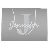 Wit Cursief & Grijs Monogram | Bewerkbare kleuren Groot Cadeauzakje (Achterkant)