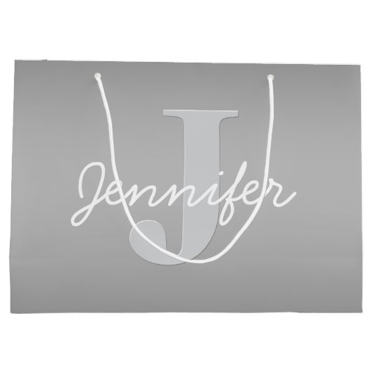 Wit Cursief & Grijs Monogram | Bewerkbare kleuren Groot Cadeauzakje (Achterkant)