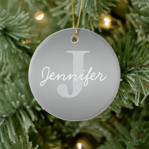Wit Cursief & Grijs Monogram Bewerkbare kleuren Keramisch Ornament