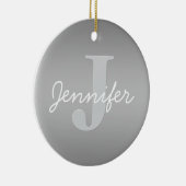 Wit Cursief & Grijs Monogram | Bewerkbare kleuren Keramisch Ornament (Rechts)