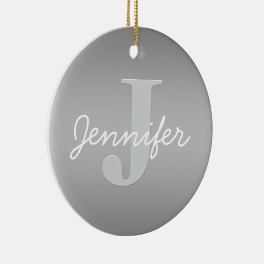 Wit Cursief & Grijs Monogram | Bewerkbare kleuren Keramisch Ornament (Rechts)