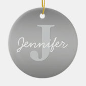 Wit Cursief & Grijs Monogram | Bewerkbare kleuren Keramisch Ornament (Voorkant)