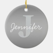 Wit Cursief & Grijs Monogram | Bewerkbare kleuren Keramisch Ornament (Achterkant)