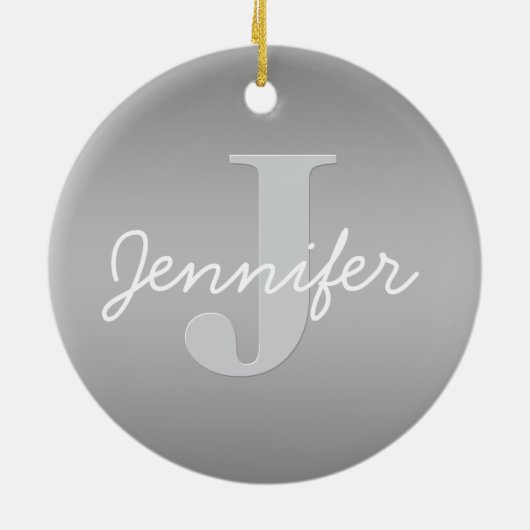 Wit Cursief & Grijs Monogram | Bewerkbare kleuren Keramisch Ornament (Achterkant)