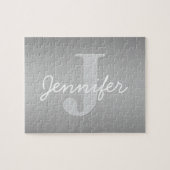 Wit Cursief & Grijs Monogram | Bewerkbare kleuren Legpuzzel (Horizontaal)