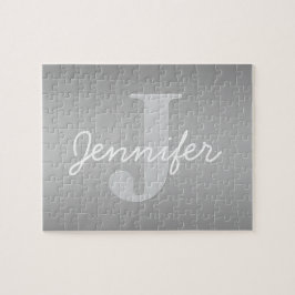 Wit Cursief & Grijs Monogram | Bewerkbare kleuren Legpuzzel