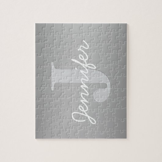 Wit Cursief & Grijs Monogram | Bewerkbare kleuren Legpuzzel (Verticaal)