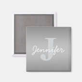 Wit Cursief & Grijs Monogram | Bewerkbare kleuren Magneet (Voorkant / Achterkant)