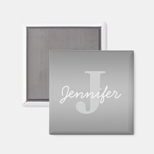 Wit Cursief & Grijs Monogram | Bewerkbare kleuren Magneet (Voorkant / Achterkant)