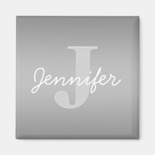 Wit Cursief & Grijs Monogram   Bewerkbare kleuren Magneet