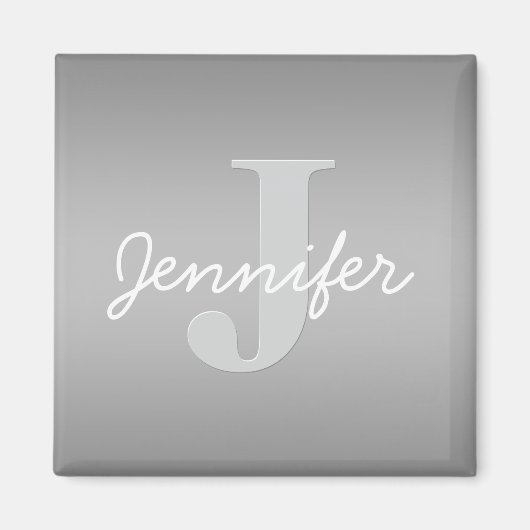 Wit Cursief & Grijs Monogram | Bewerkbare kleuren Magneet (Voorkant)