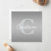 Wit Cursief & Grijs Monogram | Bewerkbare kleuren Notitiekaartje (Voorkant / Achterkant in situ)