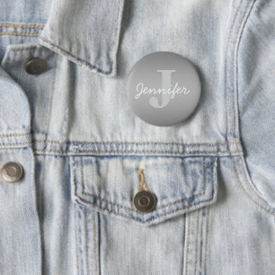 Wit Cursief & Grijs Monogram Bewerkbare kleuren Ronde Button 5,7 Cm