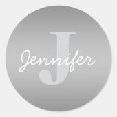 Wit Cursief & Grijs Monogram | Bewerkbare kleuren Ronde Sticker (Voorkant)