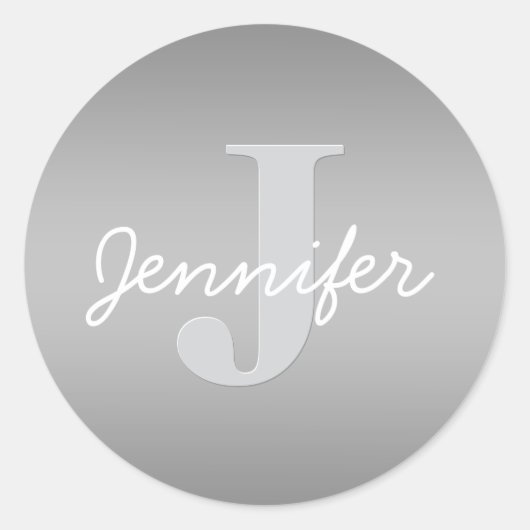 Wit Cursief & Grijs Monogram | Bewerkbare kleuren Ronde Sticker (Voorkant)