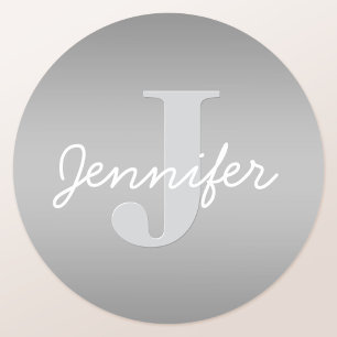 Wit Cursief & Grijs Monogram   Bewerkbare kleuren Ronde Sticker